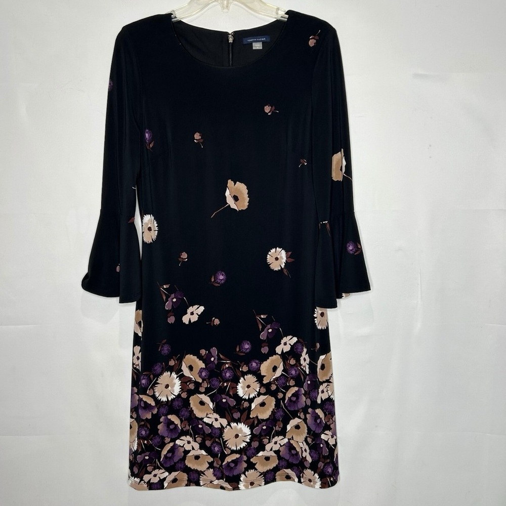 Tommy Hilfiger Black Long-Sleeve Floral Border Dress